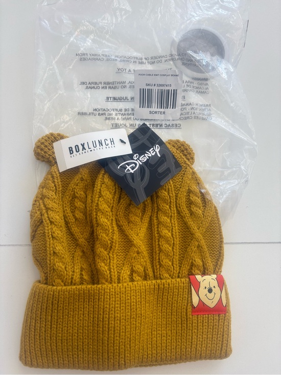 Disney Accessories - Disney Kids Winnie the Pooh Mustard Cable Knit Beanie with Ear Poms